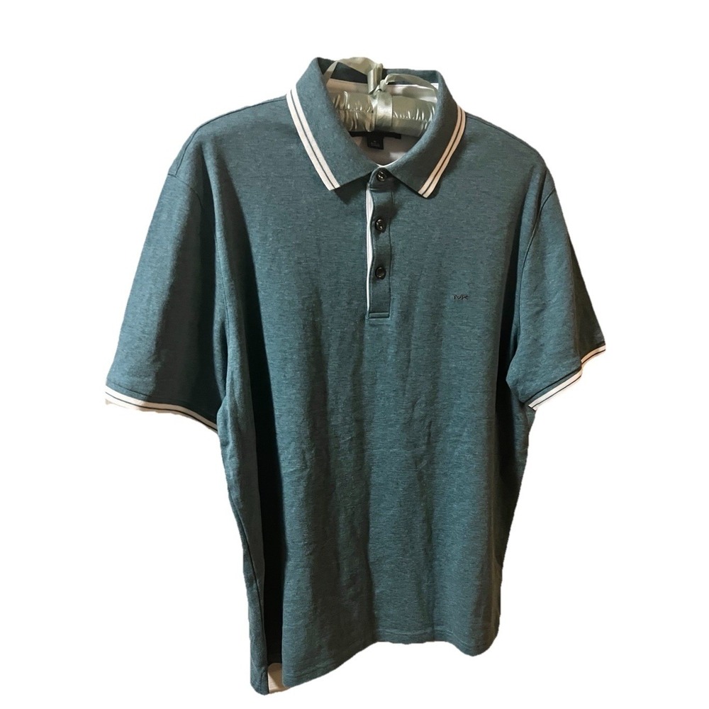 Michael Kors Polo Shirt Mens M Teal Green Excellent Tipped Collar Short Sleeve